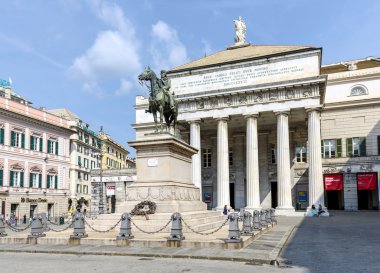 Garibaldi Statue and Opera Theater in Genoa, Italy clipart