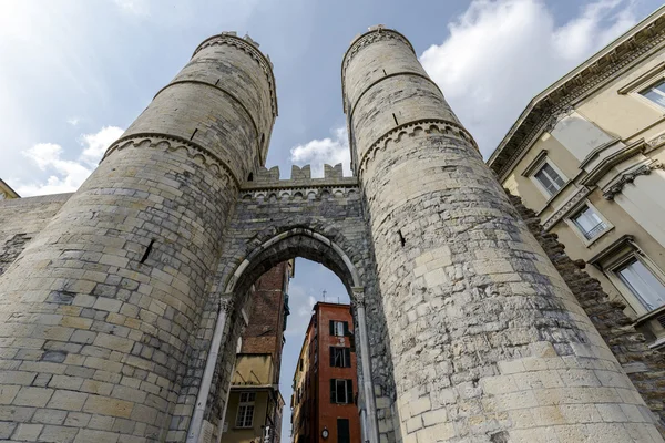 Porta Soprana walls of medieval center of Genoa Italy — Stock Photo, Image