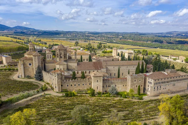 Klasztor Santa Maria Poblet Katalonia Hiszpania Przegląd — Zdjęcie stockowe