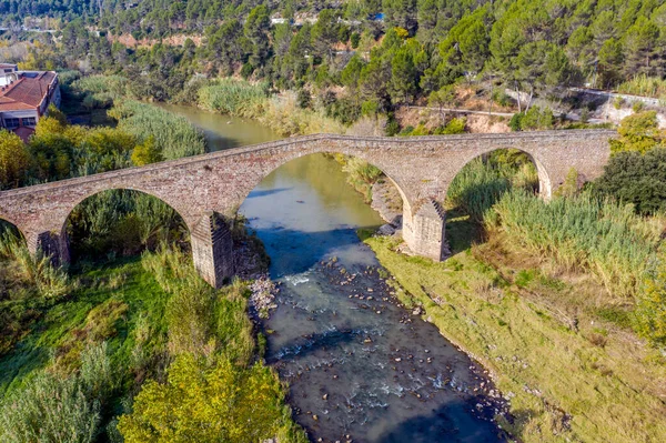 Castellbell Vilar Llobregat Nehri Üzerindeki Eski Köprü Şehrin Kuzey Kesimi — Stok fotoğraf