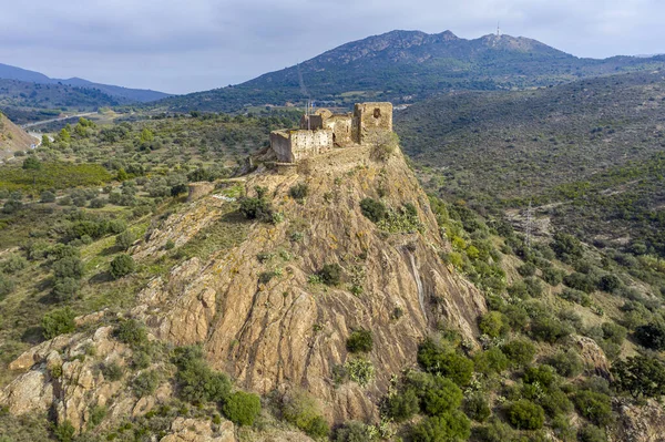 Letecká Fotografie Hradu Quermanco Vilajuiga Girona Španělsko — Stock fotografie