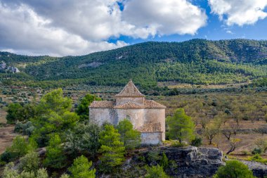 Santa Barbara hermitage in Fuentespalda town, province of Teruel. Spain. clipart