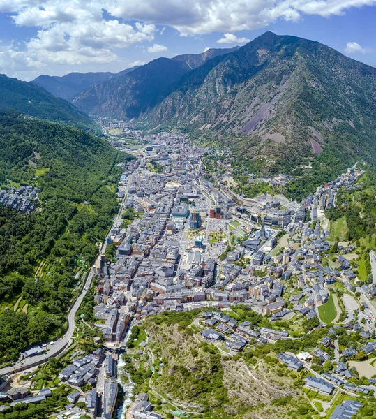 Vista Aérea Panorâmica Andorra Vieja Localizada Nos Pirinéus 1022 Metros — Fotografia de Stock
