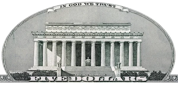 Lincoln Memorial van vijf dollar — Stockfoto