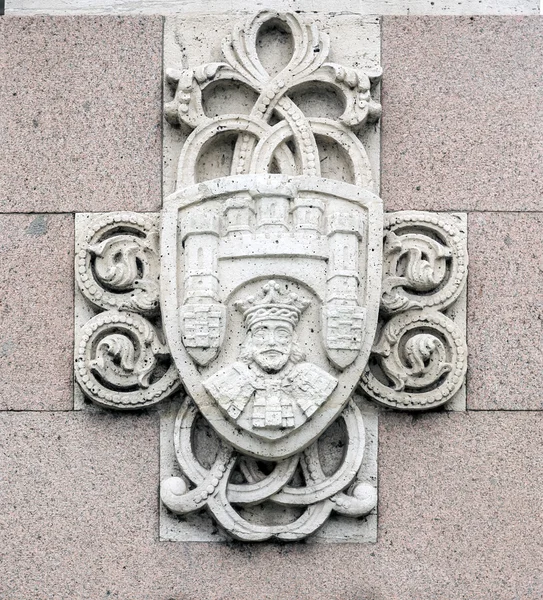 Wapenschild standbeeld van El Cid in Burgos, Spanje — Stockfoto