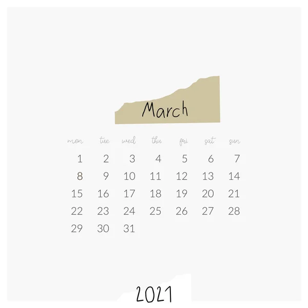 ベクトル現代テンプレート印刷可能2021年カレンダーページ別の月 — ストックベクタ