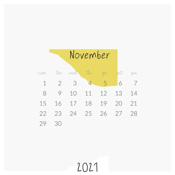Modèle vectoriel moderne imprimable 2021 page du calendrier mois séparé — Image vectorielle