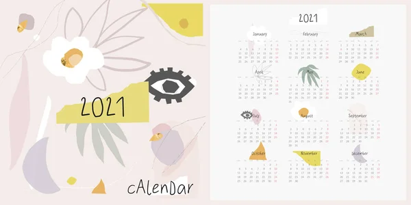 2021 kalender modern abstrakt form konst mall tryckbar — Stock vektor
