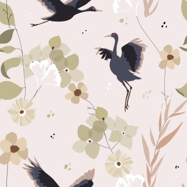 Çiçeksiz bir sonbahar bahçesi. Çiçekler, botanikler ve turna kuşları.