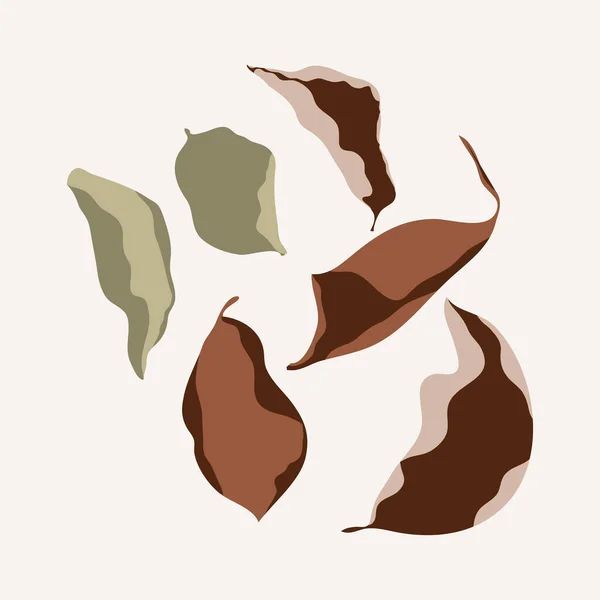 Ilustración de hojas secas de otoño en estilo minimalista plano de moda — Vector de stock