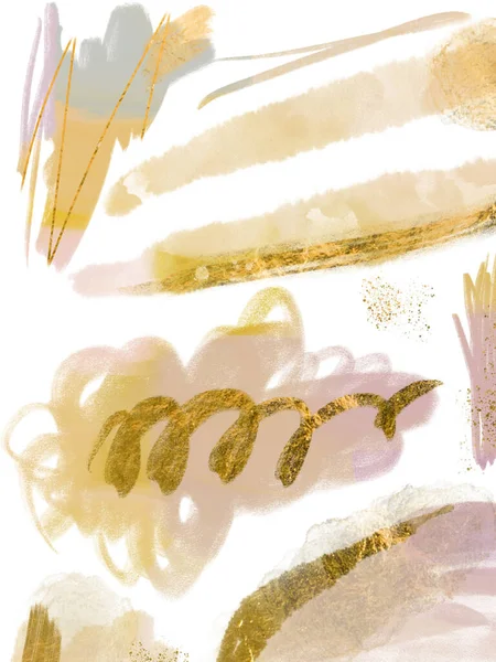 Abstract brush stokes modern fine art painting digital illustrations with gold foil ink brush textures.