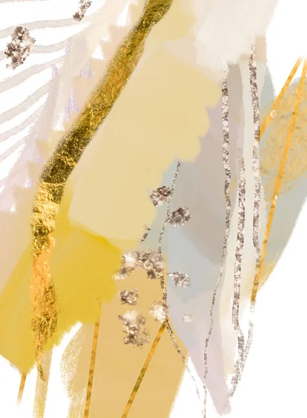 Abstract brush stokes modern fine art painting digital illustrations with gold foil ink brush textures.