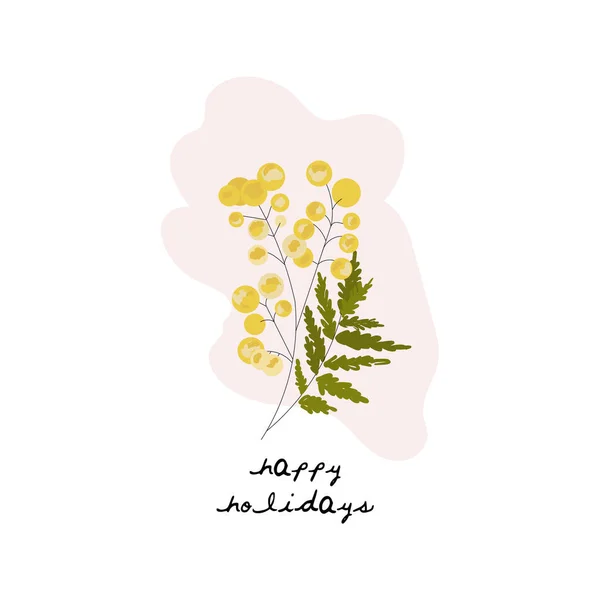Joyeuses Fêtes carte de voeux de printemps avec mimosa délicat — Image vectorielle