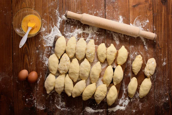 Raw Homemade Pies Wooden Background — Foto de Stock