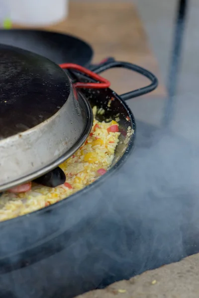 Paella Spanyol Disiapkan Restoran Jalanan — Stok Foto