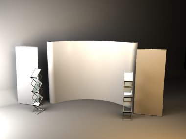 Trade exhibition stand, Exhibition Stand round, 3D rendering vis clipart