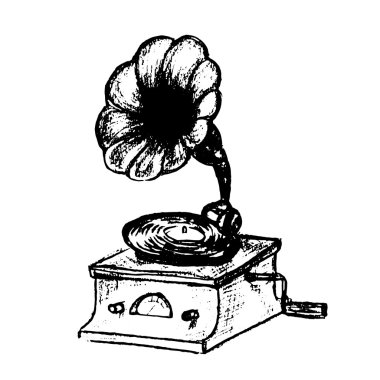 gramofon eski vintage, vektör