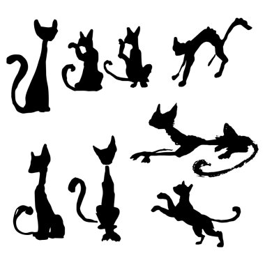 duvar çıkartmaları komik siluetleri, vektör, desen iç kedi