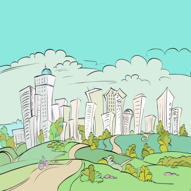 şehir ve orman, doğa, vektör kentsel peyzaj