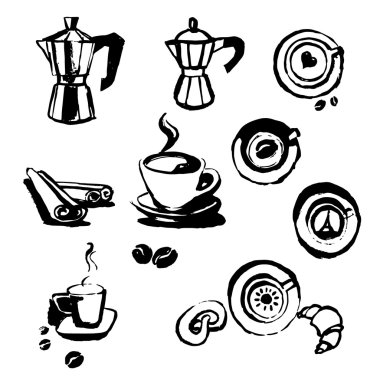 Turk kahve fincan kahve kahve çekirdekleri çörek, tarçın stic ile