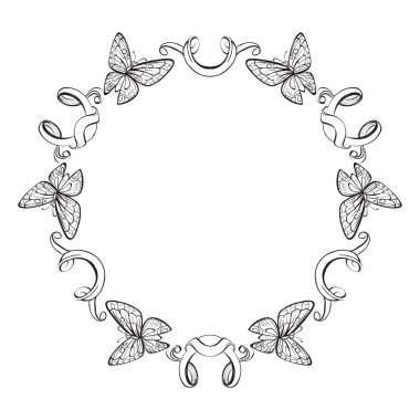 Kelebek ve çiçek vintage vektör çizim