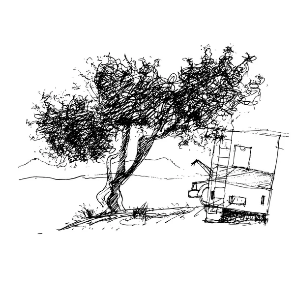 落葉高木、グラフィック デザイン スケッチ ペン インク — ストックベクタ