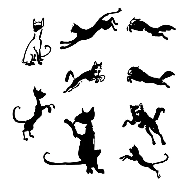 Adesivos de parede silhuetas engraçadas, vetor, padrão de gato interior — Vetor de Stock