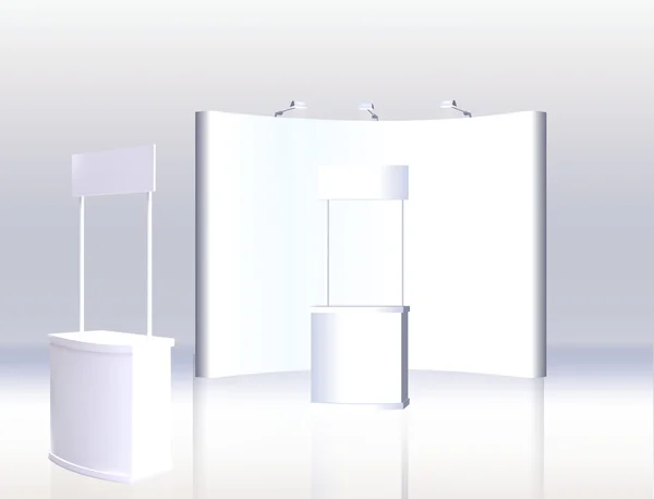 Handel tentoonstelling stand, Stand van de tentoonstelling ronde, 3d rendering van vis — Stockvector