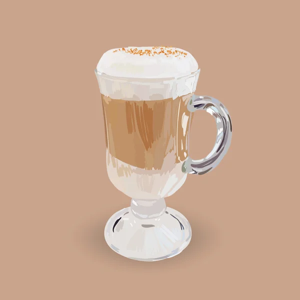 Taza de vidrio alto de capuchino con crema batida hecho capas, iso — Vector de stock