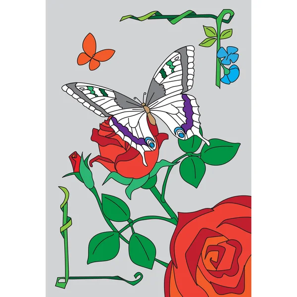 Illustration vectorielle vintage papillon et fleurs — Image vectorielle