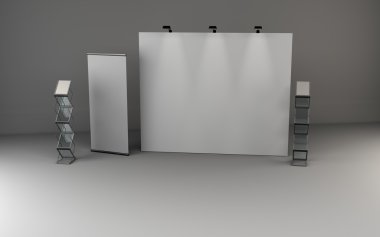Trade exhibition stand, Exhibition Stand round, 3D rendering vis clipart