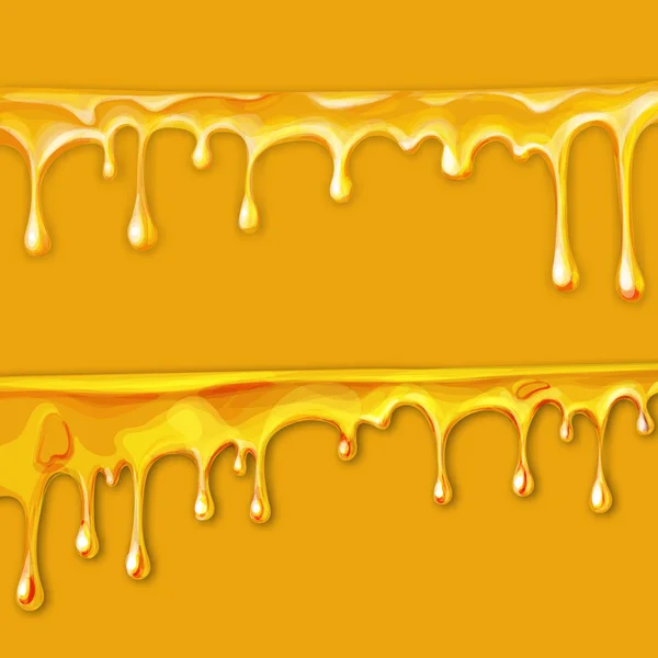 Miel fluyendo, en movimiento, la miel goteando hacia abajo, vector aislado — Vector de stock