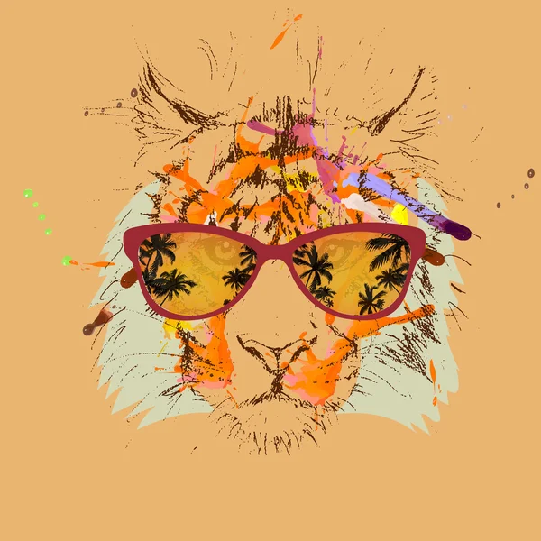 Vecteur tigre hipster lunettes dessin, illustration — Image vectorielle
