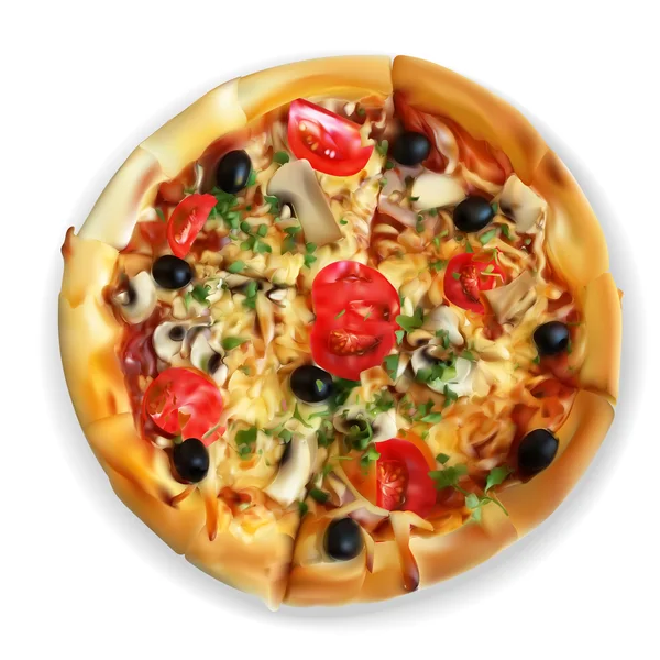 Vektör, pizza dilimleri, doğranmış, üst görünüm, iştah açıcı, dilimleri, foo — Stok Vektör