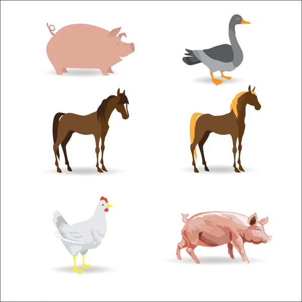 Vee, paard, kip, kip, koe, varken, varkens, vector illust — Stockvector