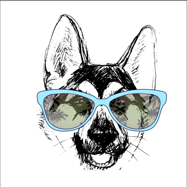 Pastevecký pes hlavou portrét charakter grafiku, ikony, akvare — Stockový vektor