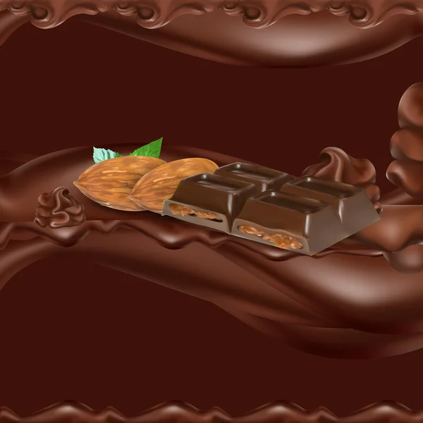 Vloeibare chocolade stromend, gesmolten, karamel, vector — Stockvector