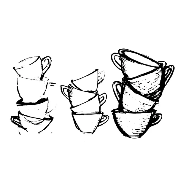 Taza. dibujo silueta en blanco y negro, gráfico, icono, vector — Vector de stock