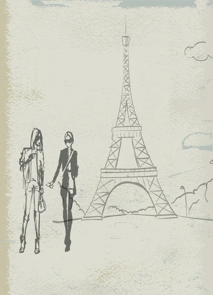 Tour Eiffel romantiska illustration hjärta ram Rita vatten colo — Stock vektor