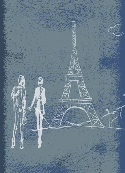 Recorrido Eiffel romántico ilustración corazón marco dibujo agua colo — Archivo Imágenes Vectoriales