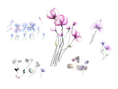 Suluboya çiçekleri şablon çerçeve vignette davet illüstrasyonu