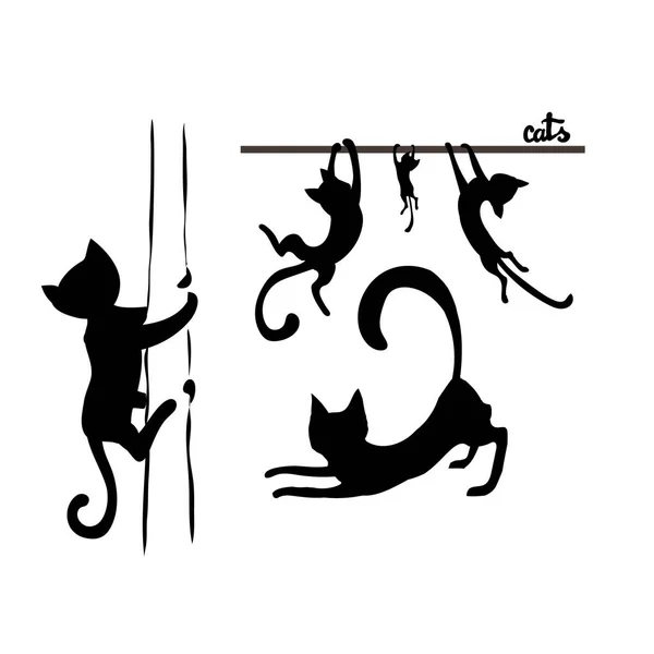 Vector Silhouette Black Cats — Stock Vector