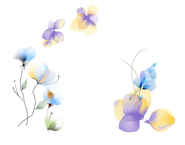 Suluboya Çiçekleri Şablon Çerçeve Vignette Davet Illüstrasyonu — Stok Vektör