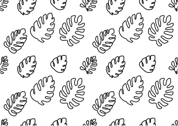 Seamless Pattern Black White Line Art Leaves — Stockvektor
