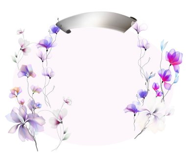 Suluboya çiçekleri şablon çerçeve vignette davet illüstrasyonu
