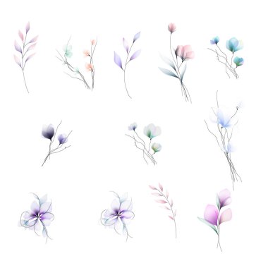 Suluboya çiçekleri şablon çerçeve vignette davet illüstrasyonu