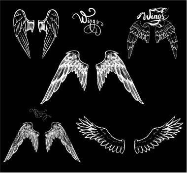 Kanatlar siluet melek arka plan dövme dokusu iz tüyleri illüstrasyon