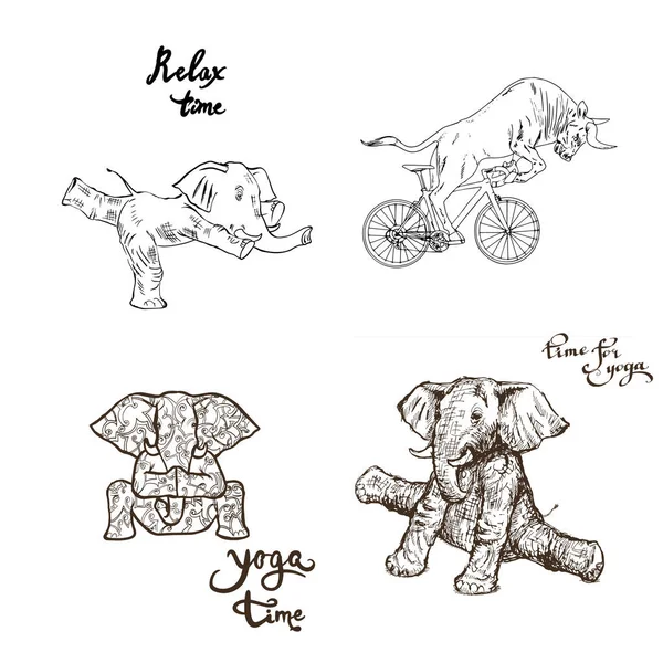 Boceto Dibujado Mano Con Elefante — Vector de stock