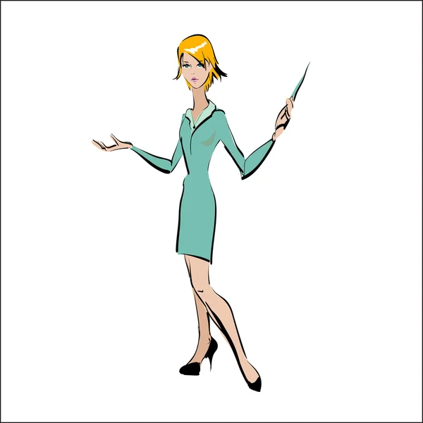 Girl with a pointer, presentation of business lady vector — Stock Vector