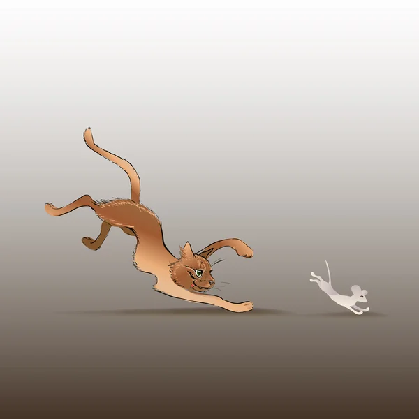 Gato perseguindo um mouse, vetor — Vetor de Stock